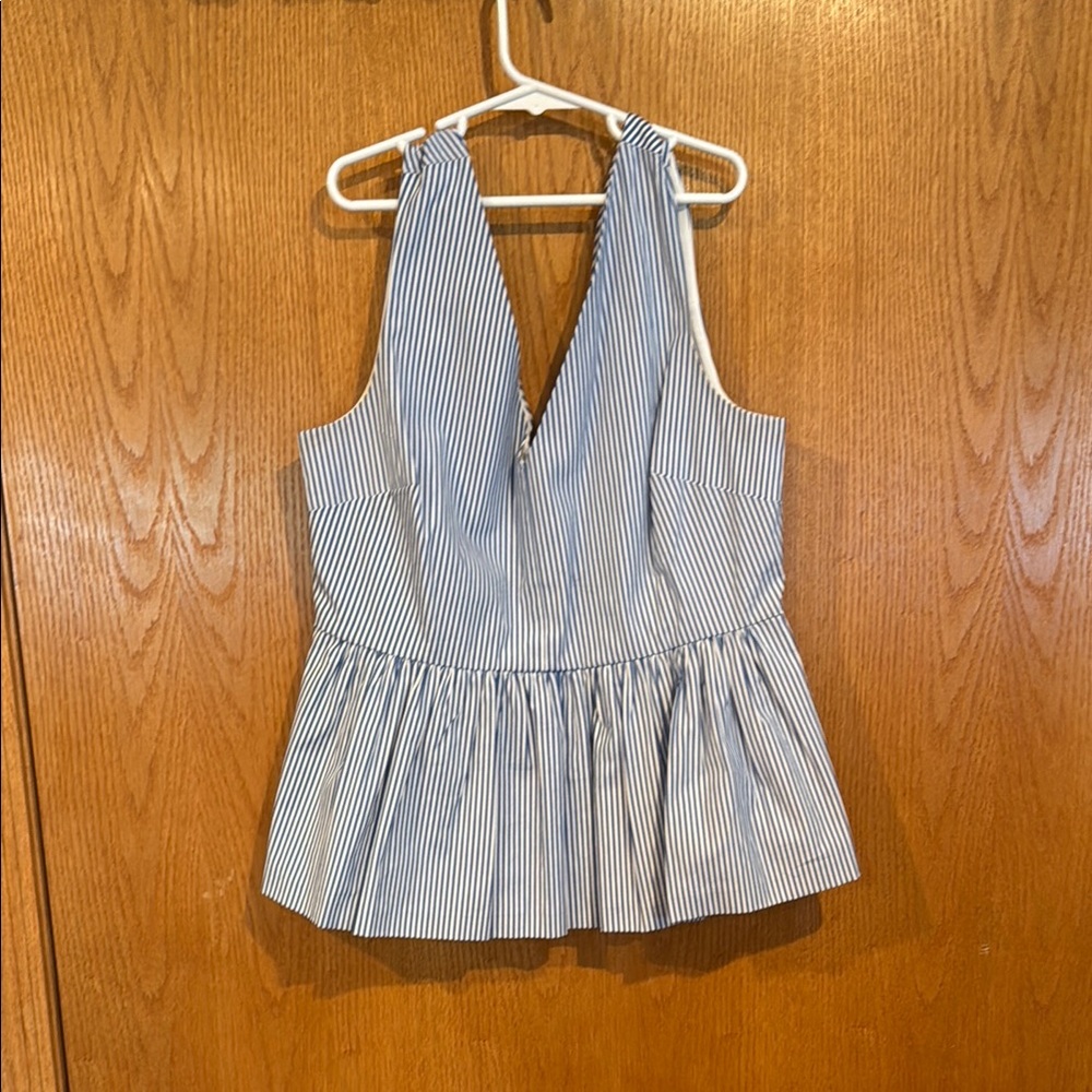 J. Crew Blue and White Peplum Tank Top